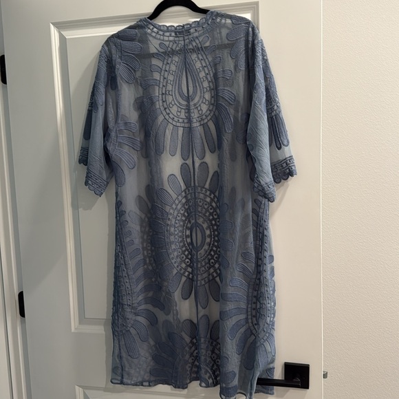 David and Young Blue Floral Lace Kimono Duster Womens One Size Boho Sheer - Picture 5 of 5